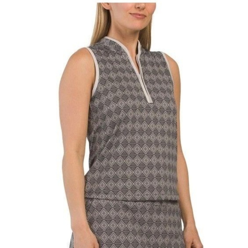 Sigrid Olsen Golf & Tennis Sleeveless Polo Top Navy Geometric XS UPF 50 New